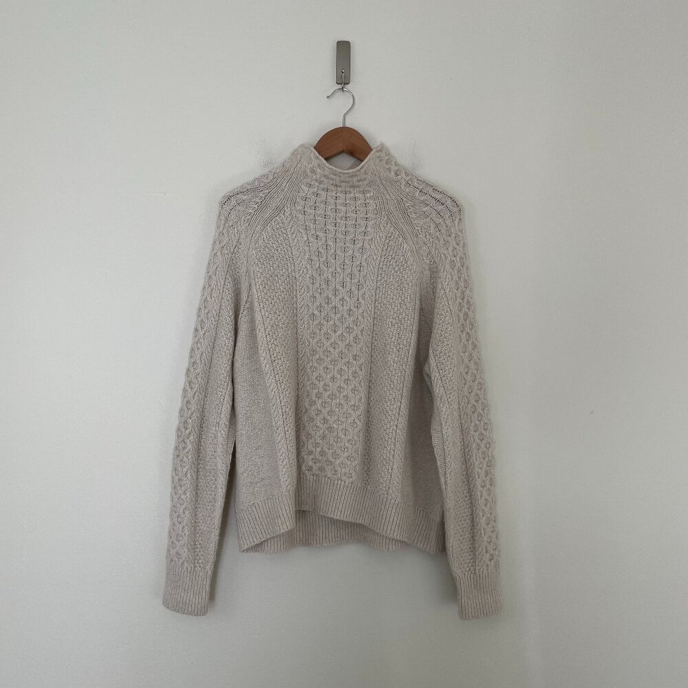 Vince Mixed Cable Knit Wool Cashmere Blend Sweater in Cream Size XL